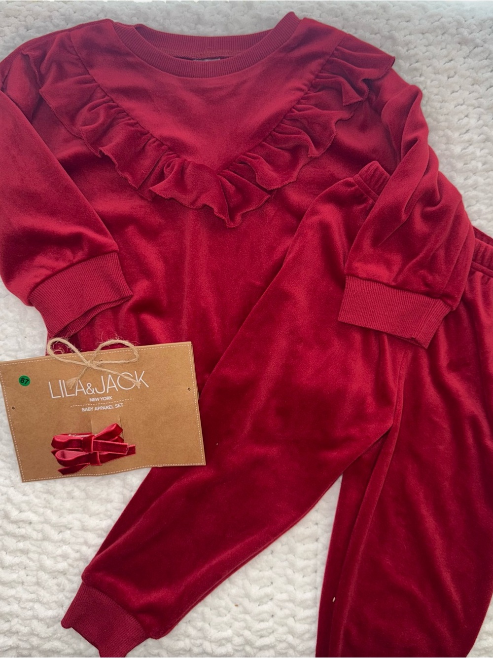 Girls' Red Velvet Ruffle Set